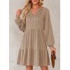 imageDokotoo Fall Dresses for Women 2025 Long Sleeve V Neck Textured Casual Lightweight Tiered Ruffle ALine Mini Babydoll DressKhaki