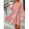 imageDokotoo Fall Dresses for Women 2025 Long Sleeve V Neck Textured Casual Lightweight Tiered Ruffle ALine Mini Babydoll DressPink