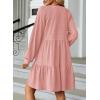 imageDokotoo Fall Dresses for Women 2025 Long Sleeve V Neck Textured Casual Lightweight Tiered Ruffle ALine Mini Babydoll DressPink
