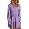 imageDokotoo Fall Dresses for Women 2025 Long Sleeve V Neck Textured Casual Lightweight Tiered Ruffle ALine Mini Babydoll DressPurple