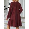 imageDokotoo Fall Dresses for Women 2025 Long Sleeve V Neck Textured Casual Lightweight Tiered Ruffle ALine Mini Babydoll DressRed