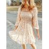 imageDokotoo Summer Dresses for Women 2025 Boho Floral Square Neck Smocked 34 Sleeve Casual ALine Swing Mini Dress SundressBeige