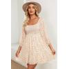 imageDokotoo Summer Dresses for Women 2025 Boho Floral Square Neck Smocked 34 Sleeve Casual ALine Swing Mini Dress SundressBeige
