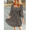 imageDokotoo Summer Dresses for Women 2025 Boho Floral Square Neck Smocked 34 Sleeve Casual ALine Swing Mini Dress SundressBlack 1