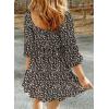 imageDokotoo Summer Dresses for Women 2025 Boho Floral Square Neck Smocked 34 Sleeve Casual ALine Swing Mini Dress SundressBlack 1