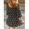 imageDokotoo Summer Dresses for Women 2025 Boho Floral Square Neck Smocked 34 Sleeve Casual ALine Swing Mini Dress SundressBlack
