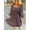 imageDokotoo Summer Dresses for Women 2025 Boho Floral Square Neck Smocked 34 Sleeve Casual ALine Swing Mini Dress SundressBlue