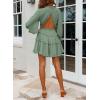imageDokotoo Womens 2024 Polka Dot Deep V Neck Ruffle Long Sleeve Open Back Flowy Mini DressSolid2 Green