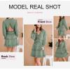 imageDokotoo Womens 2024 Polka Dot Deep V Neck Ruffle Long Sleeve Open Back Flowy Mini DressSolid2 Green