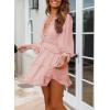 imageDokotoo Womens 2024 Polka Dot Deep V Neck Ruffle Long Sleeve Open Back Flowy Mini DressSolid2 Pink