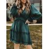 imageDokotoo Womens 2025 Summer Spring Deep V Neck Ruffle Long Sleeve Open Back Flowy Mini DressDark Green