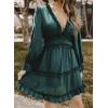 imageDokotoo Womens 2025 Summer Spring Deep V Neck Ruffle Long Sleeve Open Back Flowy Mini DressDark Green