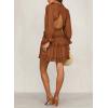 imageDokotoo Womens 2025 Summer Spring Deep V Neck Ruffle Long Sleeve Open Back Flowy Mini DressSolid Brown