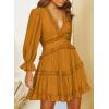 imageDokotoo Womens 2025 Summer Spring Deep V Neck Ruffle Long Sleeve Open Back Flowy Mini DressSolid Orange