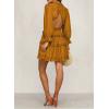 imageDokotoo Womens 2025 Summer Spring Deep V Neck Ruffle Long Sleeve Open Back Flowy Mini DressSolid Orange