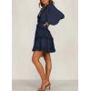 imageDokotoo Womens 2025 Summer Spring Deep V Neck Ruffle Long Sleeve Open Back Flowy Mini DressSolid Royal Blue
