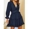 imageDokotoo Womens 2025 Summer Spring Deep V Neck Ruffle Long Sleeve Open Back Flowy Mini DressSolid Royal Blue