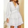 imageDokotoo Womens 2025 Summer Spring Deep V Neck Ruffle Long Sleeve Open Back Flowy Mini DressSolid White