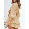 imageDokotoo Womens Casual Spring Fall 2025 Deep V Neck Knotted Tiered Chiffon Elegant Mini Short Swing Skater Dresses3 Apricot 2