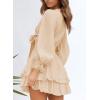 imageDokotoo Womens Casual Spring Fall 2025 Deep V Neck Knotted Tiered Chiffon Elegant Mini Short Swing Skater Dresses3 Apricot