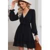 imageDokotoo Womens Casual Spring Fall 2025 Deep V Neck Knotted Tiered Chiffon Elegant Mini Short Swing Skater Dresses3 Black