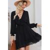 imageDokotoo Womens Casual Spring Fall 2025 Deep V Neck Knotted Tiered Chiffon Elegant Mini Short Swing Skater Dresses3 Black