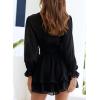 imageDokotoo Womens Casual Spring Fall 2025 Deep V Neck Knotted Tiered Chiffon Elegant Mini Short Swing Skater Dresses3 Black