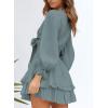imageDokotoo Womens Casual Spring Fall 2025 Deep V Neck Knotted Tiered Chiffon Elegant Mini Short Swing Skater Dresses3 Blue 3