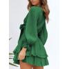 imageDokotoo Womens Casual Spring Fall 2025 Deep V Neck Knotted Tiered Chiffon Elegant Mini Short Swing Skater Dresses3 Dark Green