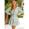 imageDokotoo Womens Casual Spring Fall 2025 Deep V Neck Knotted Tiered Chiffon Elegant Mini Short Swing Skater Dresses3 Green