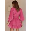 imageDokotoo Womens Casual Spring Fall 2025 Deep V Neck Knotted Tiered Chiffon Elegant Mini Short Swing Skater Dresses3 Pink 3