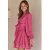 imageDokotoo Womens Casual Spring Fall 2025 Deep V Neck Knotted Tiered Chiffon Elegant Mini Short Swing Skater Dresses3 Pink 3