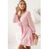 imageDokotoo Womens Casual Spring Fall 2025 Deep V Neck Knotted Tiered Chiffon Elegant Mini Short Swing Skater Dresses3 Pink2