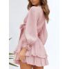 imageDokotoo Womens Casual Spring Fall 2025 Deep V Neck Knotted Tiered Chiffon Elegant Mini Short Swing Skater Dresses3 Pink2