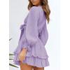imageDokotoo Womens Casual Spring Fall 2025 Deep V Neck Knotted Tiered Chiffon Elegant Mini Short Swing Skater Dresses3 Purple