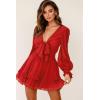 imageDokotoo Womens Casual Spring Fall 2025 Deep V Neck Knotted Tiered Chiffon Elegant Mini Short Swing Skater Dresses3 Red 2