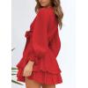 imageDokotoo Womens Casual Spring Fall 2025 Deep V Neck Knotted Tiered Chiffon Elegant Mini Short Swing Skater Dresses3 Red 2
