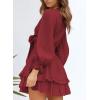 imageDokotoo Womens Casual Spring Fall 2025 Deep V Neck Knotted Tiered Chiffon Elegant Mini Short Swing Skater Dresses3 Red
