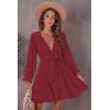 imageDokotoo Womens Casual Spring Fall 2025 Deep V Neck Knotted Tiered Chiffon Elegant Mini Short Swing Skater Dresses3 Red