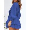 imageDokotoo Womens Casual Spring Fall 2025 Deep V Neck Knotted Tiered Chiffon Elegant Mini Short Swing Skater Dresses3 Royal Blue