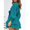 imageDokotoo Womens Casual Spring Fall 2025 Deep V Neck Knotted Tiered Chiffon Elegant Mini Short Swing Skater Dresses3 Turquoise