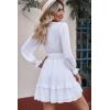 imageDokotoo Womens Casual Spring Fall 2025 Deep V Neck Knotted Tiered Chiffon Elegant Mini Short Swing Skater Dresses3 White