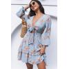 imageDokotoo Womens Casual Spring Fall 2025 Deep V Neck Knotted Tiered Chiffon Elegant Mini Short Swing Skater Dresses4 Blue