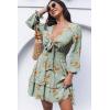 imageDokotoo Womens Casual Spring Fall 2025 Deep V Neck Knotted Tiered Chiffon Elegant Mini Short Swing Skater Dresses4 Green