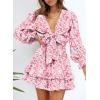imageDokotoo Womens Casual Spring Fall 2025 Deep V Neck Knotted Tiered Chiffon Elegant Mini Short Swing Skater Dresses4 Pink 2