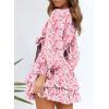 imageDokotoo Womens Casual Spring Fall 2025 Deep V Neck Knotted Tiered Chiffon Elegant Mini Short Swing Skater Dresses4 Pink 2