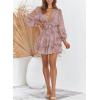 imageDokotoo Womens Casual Spring Fall 2025 Deep V Neck Knotted Tiered Chiffon Elegant Mini Short Swing Skater Dresses4 Pink