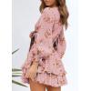 imageDokotoo Womens Casual Spring Fall 2025 Deep V Neck Knotted Tiered Chiffon Elegant Mini Short Swing Skater Dresses4 Pink