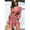 imageDokotoo Womens Casual Spring Fall 2025 Deep V Neck Knotted Tiered Chiffon Elegant Mini Short Swing Skater Dresses4 Red
