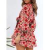 imageDokotoo Womens Casual Spring Fall 2025 Deep V Neck Knotted Tiered Chiffon Elegant Mini Short Swing Skater Dresses4 Red